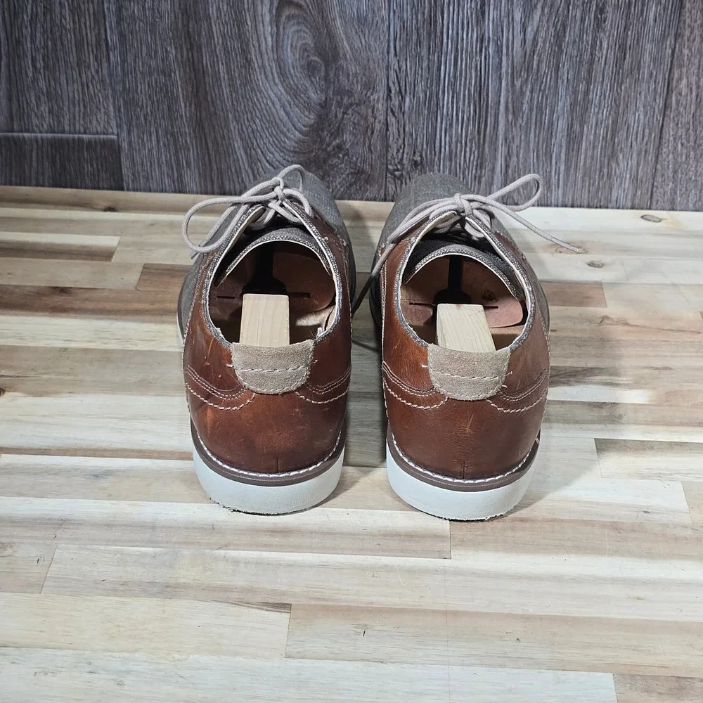 Joseph Abboud Canvas Leather Derby Shoes 12M Brown Tan Mixed‎ Media Casual Dress